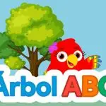 Ilustración de un árbol con un ave roja utilizada como recurso gráfico infantil o educativo.