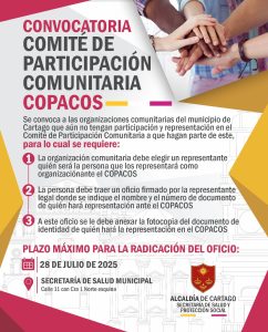 Afiche del Comité de Participación Comunitaria COPACOS con información sobre participación ciudadana en salud.